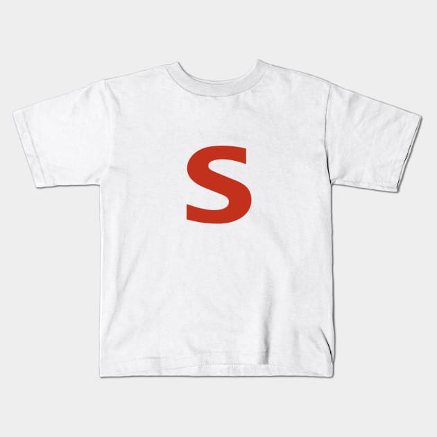 Letter s in Red Text Minimal Typography Kids T-Shirt by ellenhenryart